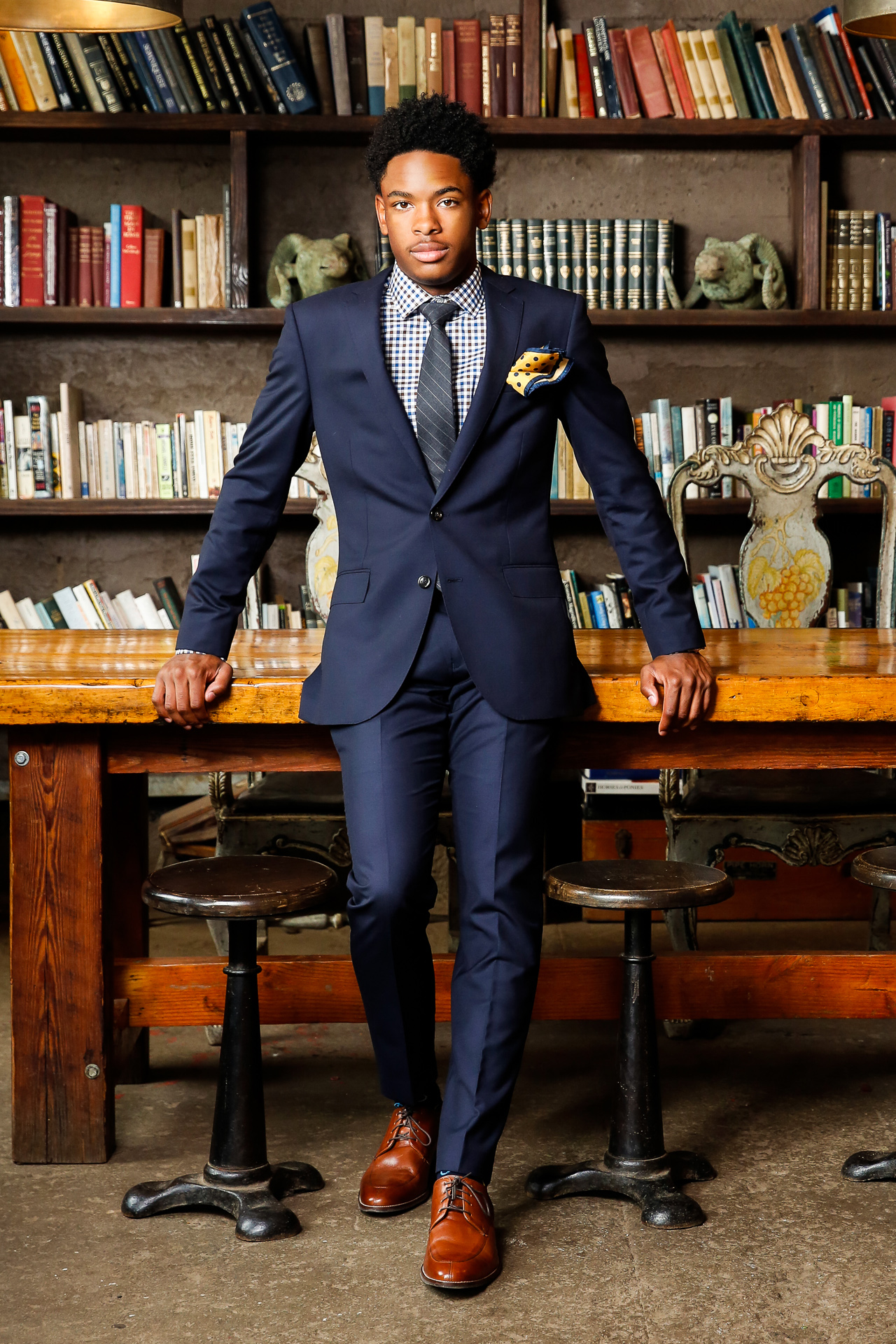 Young African American Atlanta male GQ high school senior portraits. Award winning, top Georgia female portrait photographer. 